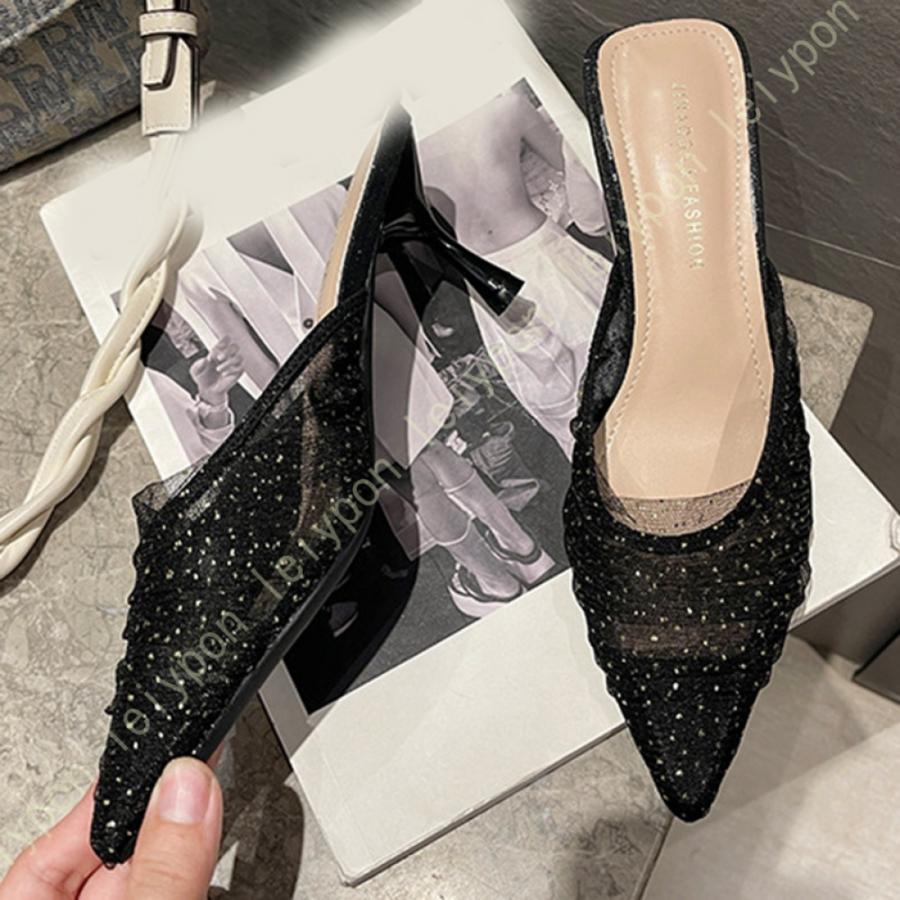 ミュール シューズ レディース ミュール ヒール ピンヒール ミュールサンダル チュール 履きやすい パーティーシューズ ラメ エレガント オフィス 疲れない |  | 10