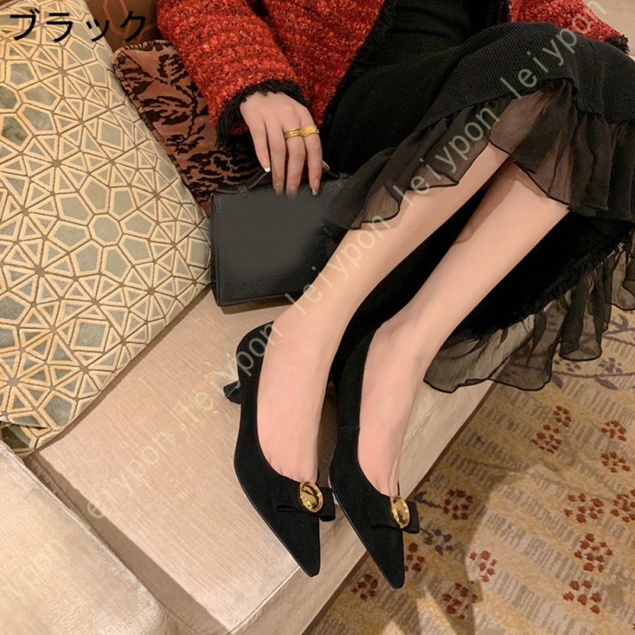 パンプス レディース 黒 ブラック 靴 厚底 ポインテッドトゥ ストラップパンプス 痛くない 柔らかい チャンキーヒール 太ヒール 4cmヒール 歩きやすい_6