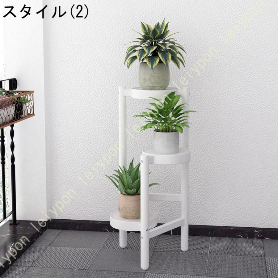 フラワースタンド おしゃれ 白 3段 花台 竹製 鉢スタンド 植木鉢台 トレイ付き 室内 ベランダ 玄関 フラワーラック リビングルーム 屋外 ガーデニング棚_4