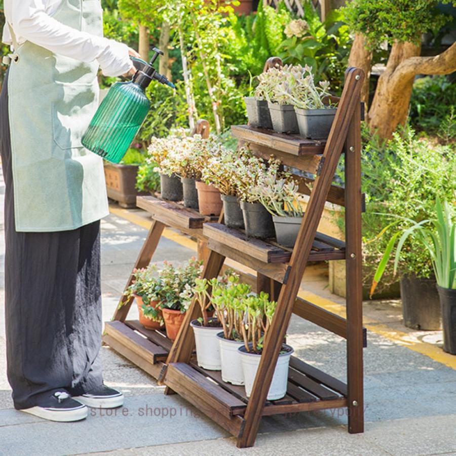 フラワースタンド 木製 おしゃれ ガーデンラック 3段 植木台 ガーデニング 棚 植木鉢台 室内 屋外 庭 観葉植物 花台 園芸ラック プランター台 盆栽スタンド_8