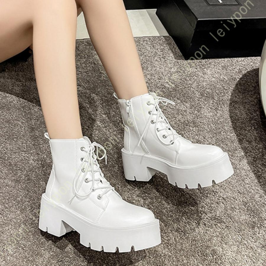 編み上げブーツ ゴスロリ 風 本革調 ミドル ブーツ 編み上げ