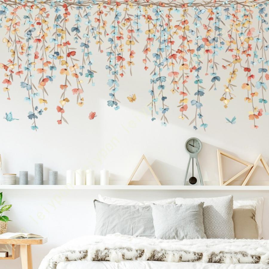 ウォールステッカー 植物 籐 花 蝶 壁紙シール はがせる おしゃれ 店舗 台所 ベッドルーム リビングルーム ウォールシール wall