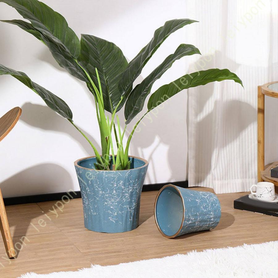 陶器鉢 受皿付 背の高い植木鉢 大型 ベーシック 観葉植物鉢 装飾