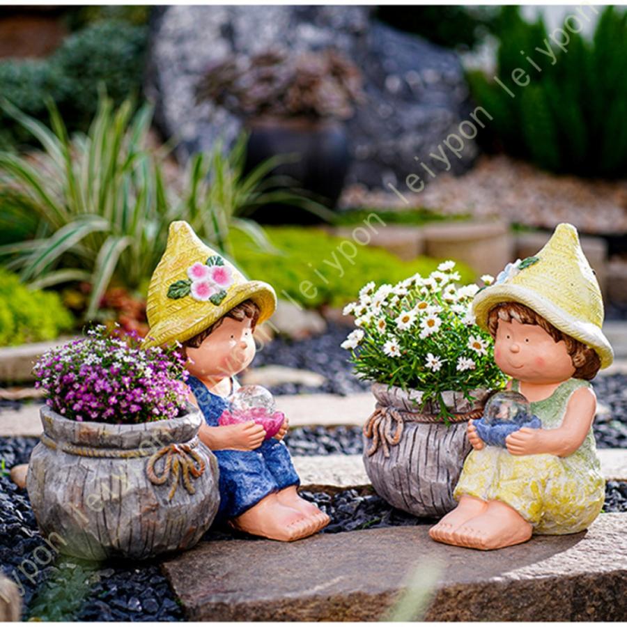 カントリーの置き人形 人形 おきもの カントリー 女の子 樹脂像 植木鉢 プランター