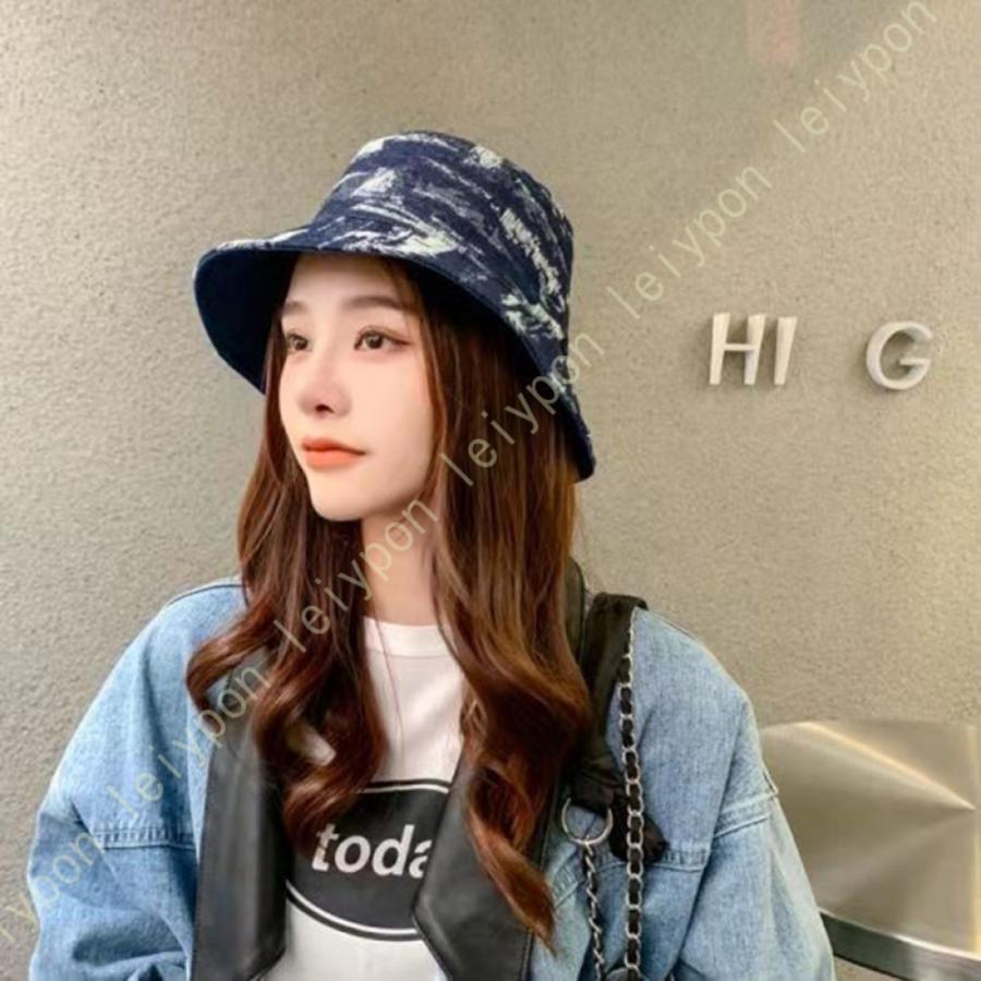 デニム つば広帽子 バケット 小顔効果 バケハ レディース UVカット