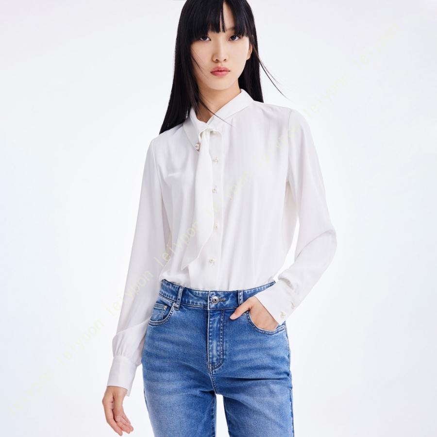 ブラウス レディース 長袖 シフォン カットソー スタンドカラー ボウタイ きれいめ シャツ スキッパー フォーマル 事務服 オフィス トップス 無地 通勤 ピンク