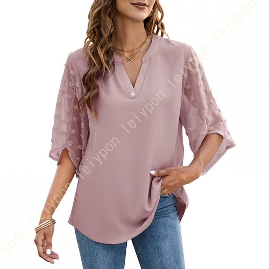 シフォン シャツ 長袖 夏 レディ ブラウス セクシー Vネック 七分袖 スリム Tシャツ 薄款 シースルー カジュアル 通勤 スポーツ スリーブ トップス 黒 灰色 青