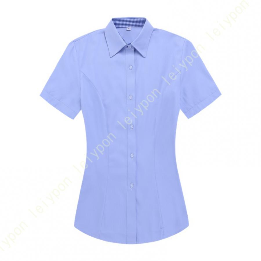 レディース ブラウス 透けない シャツ ワイシャツ 長袖 通勤 就活 ブルー 青 オフィス OL レギュラー スキッパー 就活 新生活 制服 ユニフォームにぴったり | 