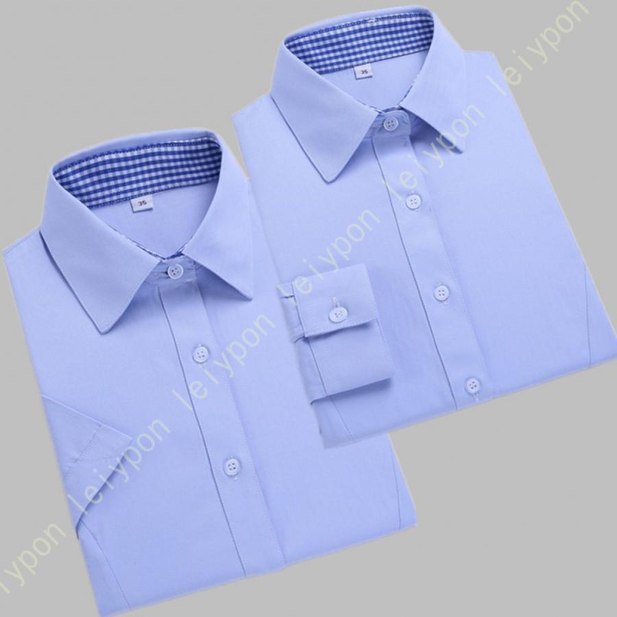 レディース ブラウス 透けない シャツ ワイシャツ 長袖 通勤 就活 ブルー 青 オフィス OL レギュラー スキッパー 就活 新生活 制服 ユニフォームにぴったり |  | 06