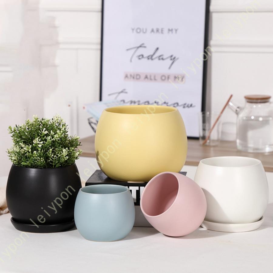セラミック製 プランター 観葉植物 排水孔付き 受皿付き 通気性 マカロンカラー ツヤなし フラワーポット ins風 丸形 雑貨 小物入れ 収納 インテリア シンプル |  | 19
