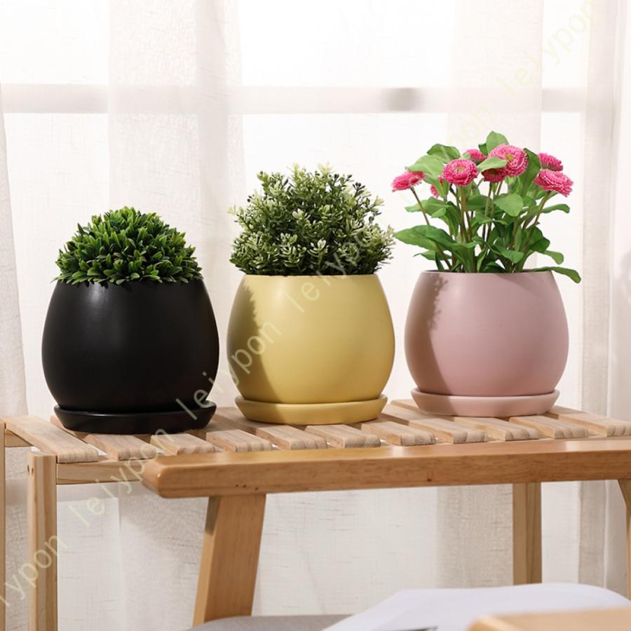 セラミック製 プランター 観葉植物 排水孔付き 受皿付き 通気性 マカロンカラー ツヤなし フラワーポット ins風 丸形 雑貨 小物入れ 収納 インテリア シンプル |  | 20