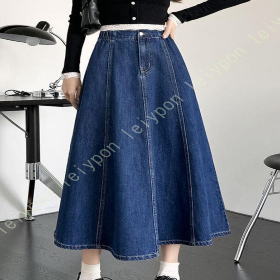 スカート レディース デニム ロング丈 フレア ボタン付き Aライン ハイウエスト ストレッチ 体型カバー 大きいサイズ ロングスカート フロントボタン ゆったり |  | 15