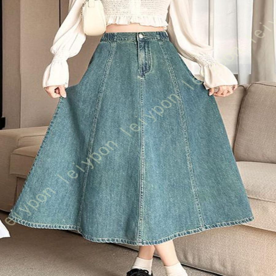 スカート レディース デニム ロング丈 フレア ボタン付き Aライン ハイウエスト ストレッチ 体型カバー 大きいサイズ ロングスカート フロントボタン ゆったり |  | 07