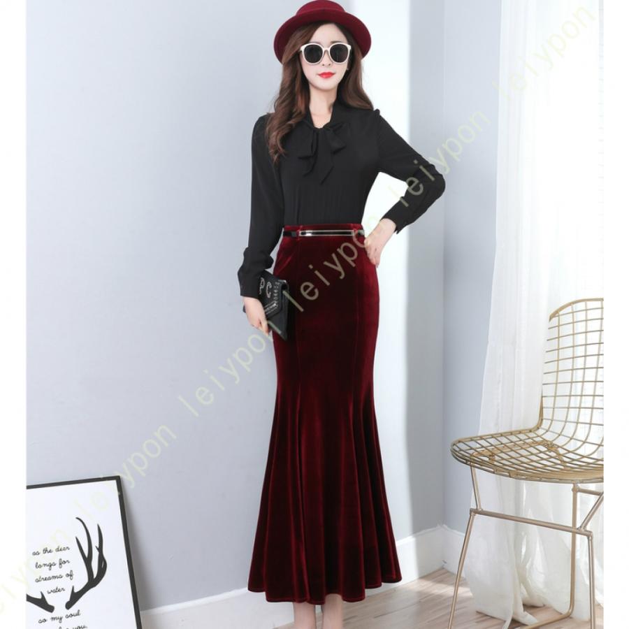 タイトスカート マーメイドスカートマキシ丈スカート スカート ベロア タイトフレア マキシ レディース ボトムス スカート ベルベット ロング丈 | 