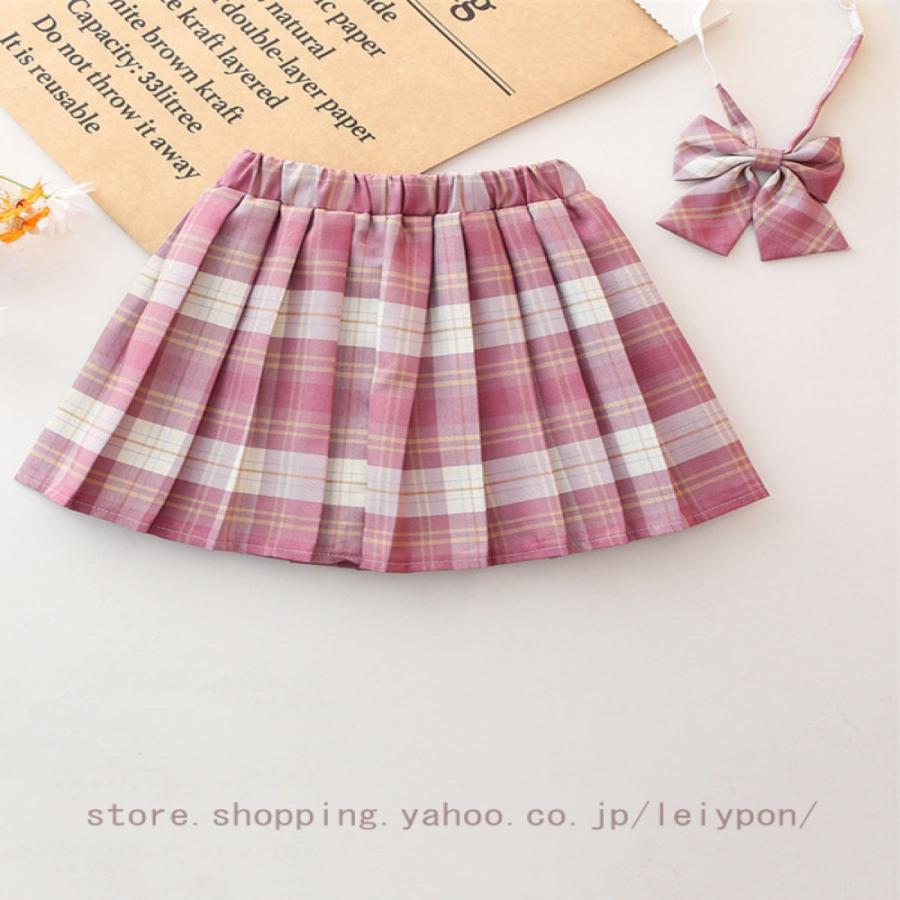 JK チェック プリーツスカート ミニ 蝶ネクタイ付き 2点セット インナーパンツ付き ウェストゴム ミニスカート ガールズ キッズ 小学生 スクール 制服 | 
