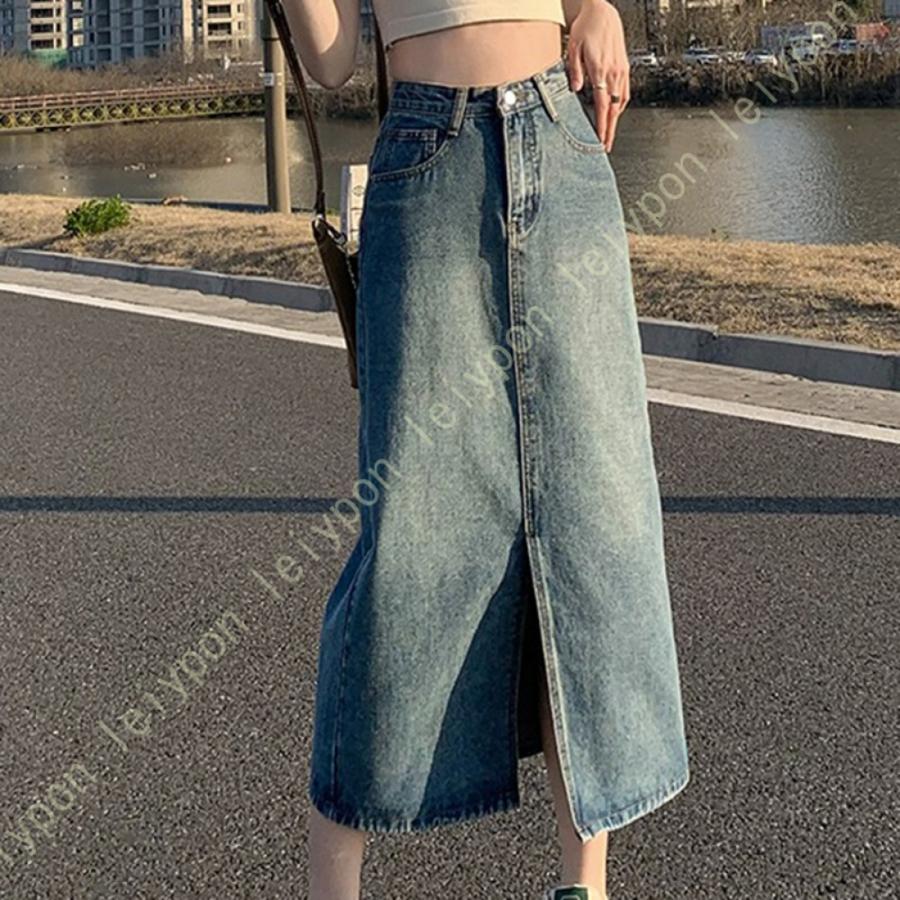 スリット ロング デニム スカート | レディース ロングスカート タイトスカート タイト 美脚 黒 ミモレ ミモレ丈 膝丈 ひざ丈 ポケット付き ハイウエスト |  | 10