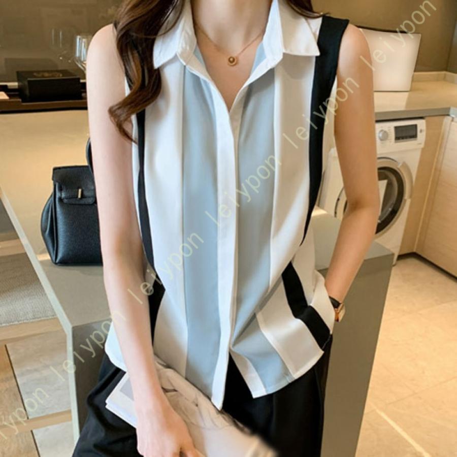 レディース ノースリーブ シャツ ブラウス Vネック シンプル オフィス ビジネス きれいめ 女性 すっきり カジュアル 大きいサイズ ファッション ゆったり