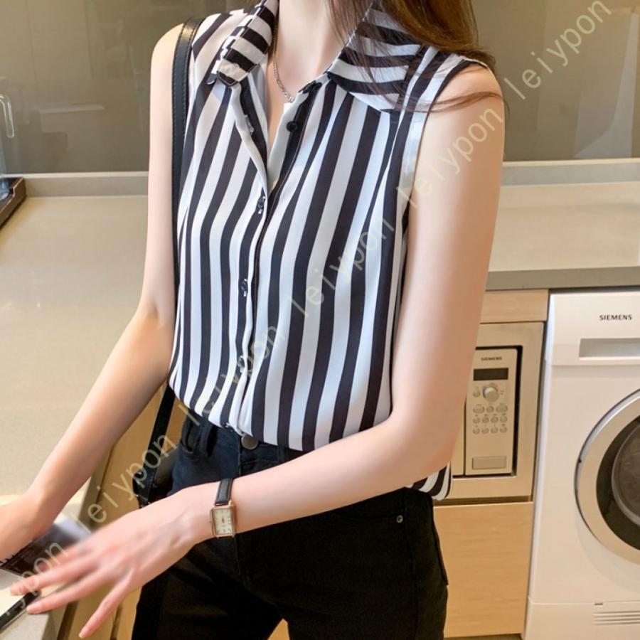 シフォン ブラウス ノースリーブ レディース スリム 着痩せ カットソー トップス Vネック シンプル ファッション カットソー 袖なし エレガント トップス