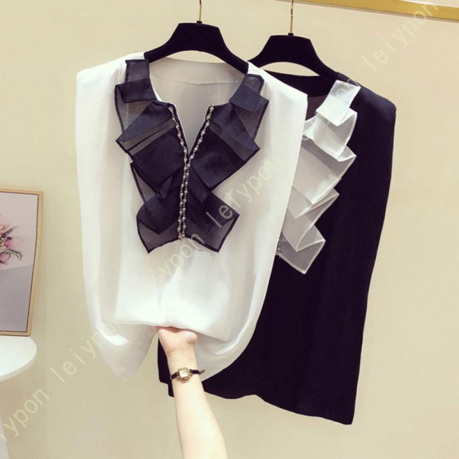 シャツ ブラウス 春 夏 ノースリーブ スリム Vネック レディース シフォン インナー ファッション 袖なし オフィス シフオンブラウス エレガント シャツ