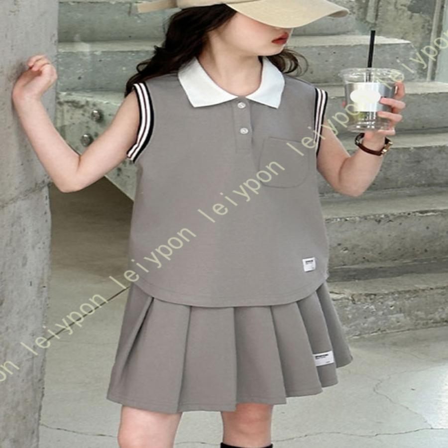 スポーツウェア キッズ 吸汗速乾 子供服 セットアップ 夏 スカートセット 女の子 おしゃれ ガールズ ノースリーブｔシャツ スカート 2点セット ジュニア |  | 06