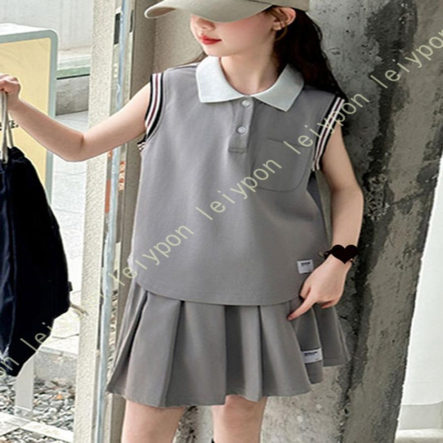 スポーツウェア キッズ 吸汗速乾 子供服 セットアップ 夏 スカートセット 女の子 おしゃれ ガールズ ノースリーブｔシャツ スカート 2点セット ジュニア |  | 09