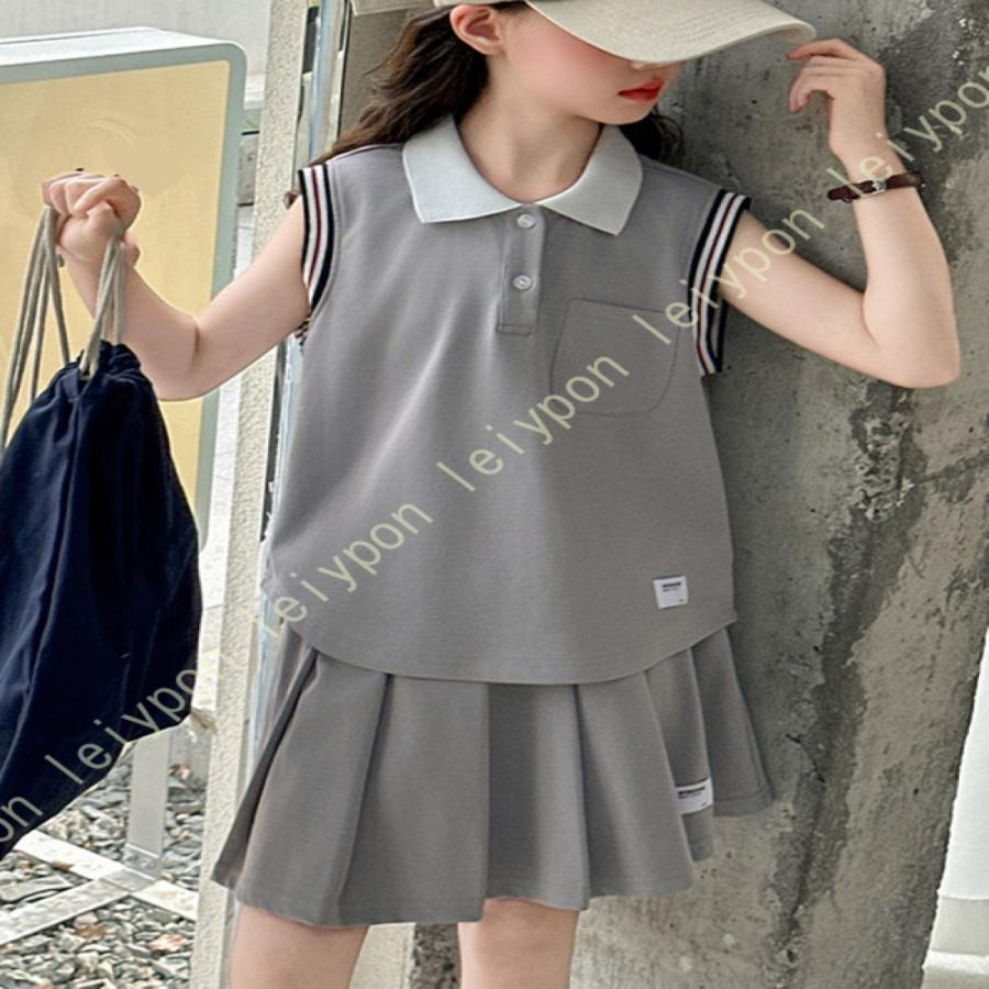 スポーツウェア キッズ 吸汗速乾 子供服 セットアップ 夏 スカートセット 女の子 おしゃれ ガールズ ノースリーブｔシャツ スカート 2点セット ジュニア |  | 10