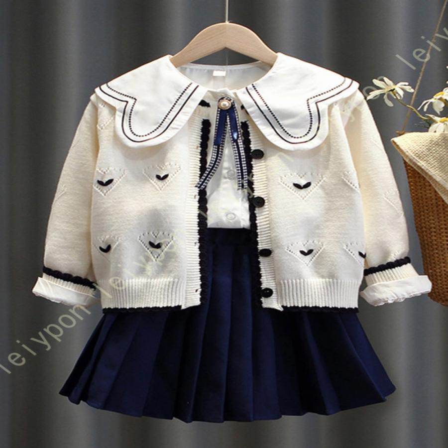 卒業式 スーツ 女の子 スクール 女児 制服 女子3点セット カーディガン ブラウス スカート 3点セット フォーマル リボン 子供スーツ 透けない 入学式 中学生 | 
