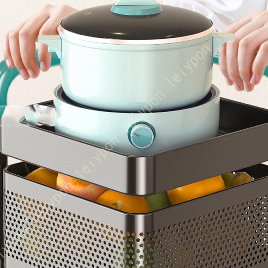 キッチンワゴン 収納カート 調味料ラック 収納ワゴン 移動式 小物収納 バスケットラック キッチン収納カート 回転サイドラック キャスター付き メッシュ_9