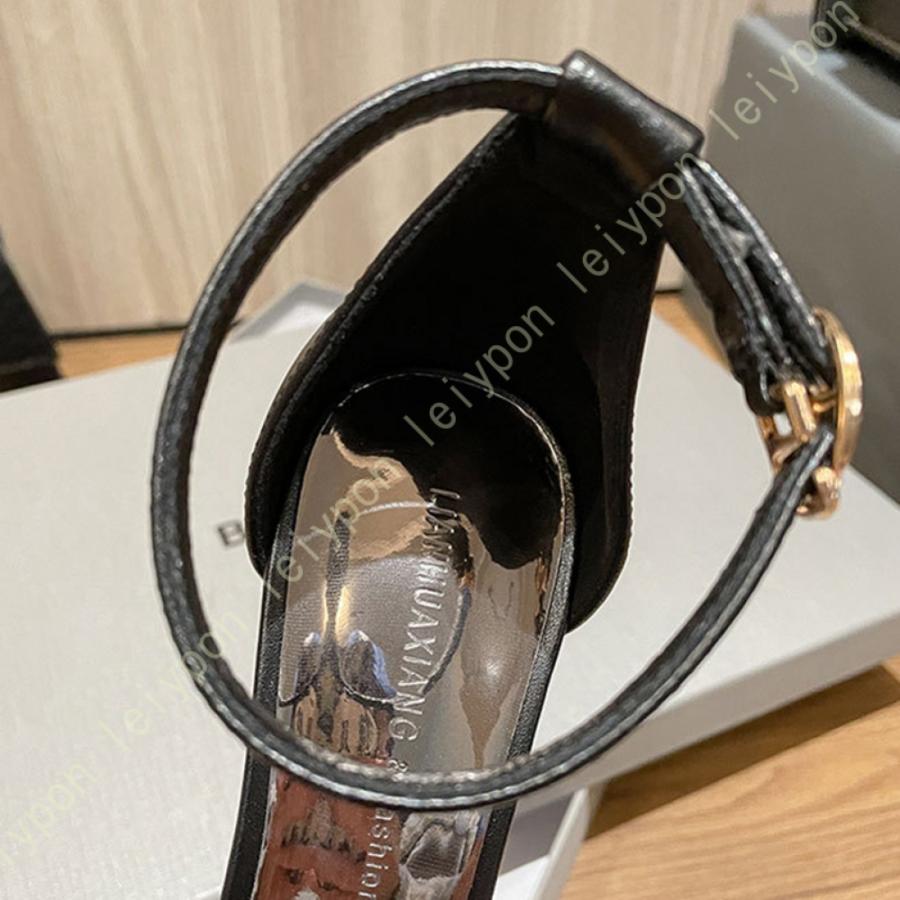 サンダル レディース ヒール 美脚 アンクルストラップ キラキラ