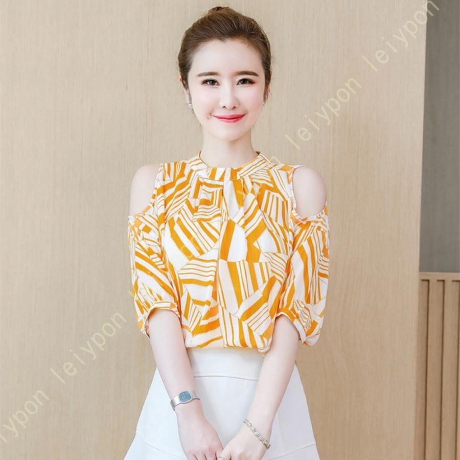 ハワイ風 オフショルダー ブラウス レディース 半袖 夏 タック 花柄 おしゃれ 白 ブルー リゾート オフショル オフショルダーブラウス キレイめ お洒落