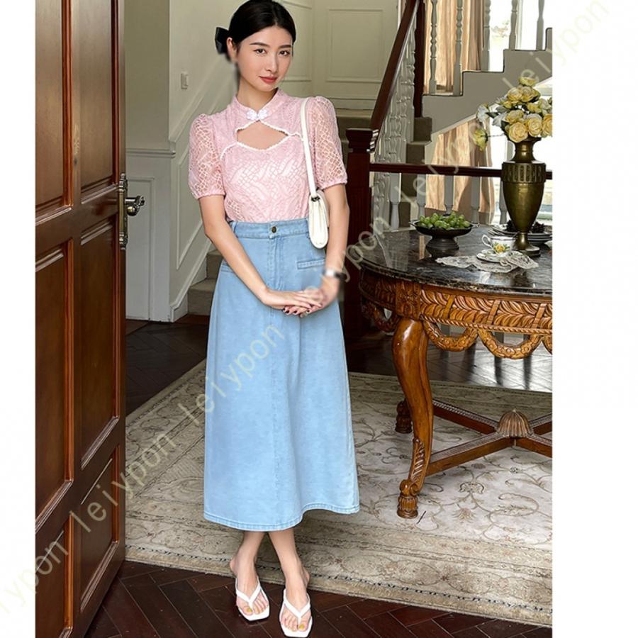 [AYBTO]レース ブラウス ブラウス 半袖 夏 レディース レース オフィス ゆったり 薄手 刺繍 透け セクシー バルーン袖 お洒落 プルオーバー チュール 無地