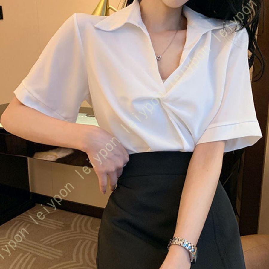 シャツ 白 ブラウス 半袖レディース 大きいサイズ スキッパー タンクトップ シンプル おしゃれ 着痩せ トップス 女性用 カジュアル 普段着 通勤 OL 切り替え