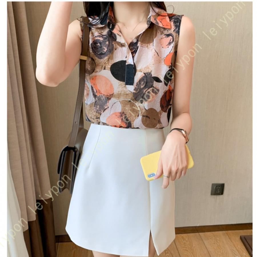 ホワイトシャツ ブラウス ノースリーブ レディース オフィス シフォンブラウス 落ち感 花柄ブラウス ワイシャツ 体型カバー 発表会 優雅 袖なし 通勤 デート