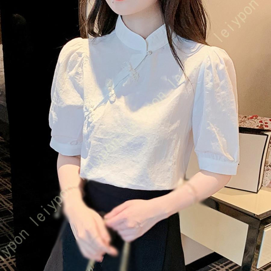 レディース 総レース チャイナシャツ ゆったり Tシャツ エレガント ブラウス かわいい トップス チャイナ 民族風 花柄 シャツ チュニック カジュアル 通勤