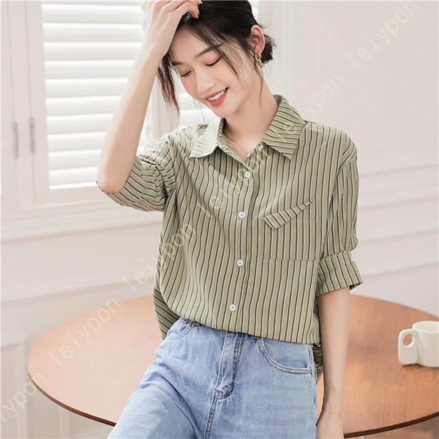 レディース ホワイトシャツ ブラウス 大きいサイズ シフォン ストライプ レトロ ノーアイロン 事務服 おしゃれ 着痩せ シンプル トップス ふんわり