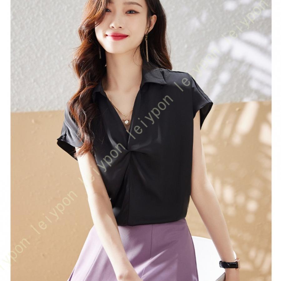 [AYBTO]タック シフォン シャツ レディース ブラウス 襟付 大きいサイズ スリム 白シャツ ワイシャツ ファッション ホワイトシャツ エレガント オシャレ