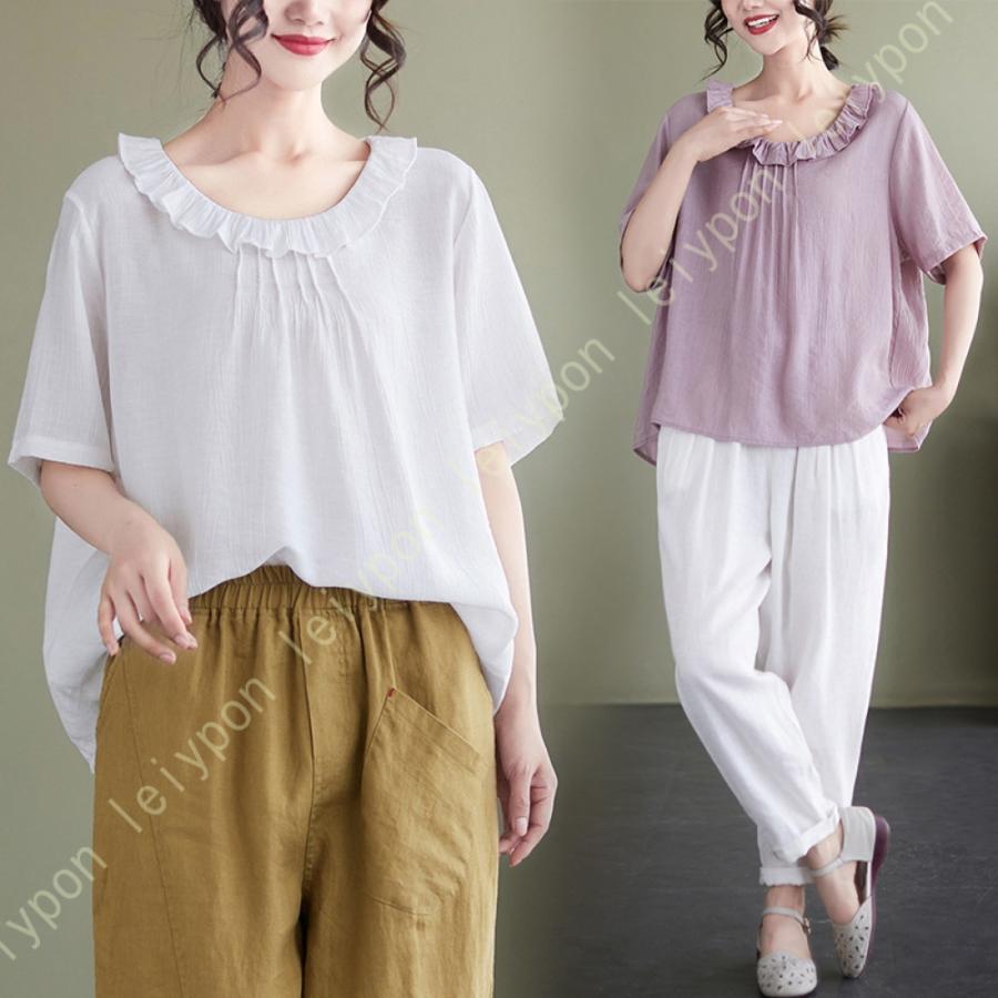 [AYBTO]タック ワイシャツ レディース ブラウス 半袖 白 おしゃれ 事務服 春夏 韓国ファッション ホワイトシャツ シャツ トップス シフォン おしゃれ
