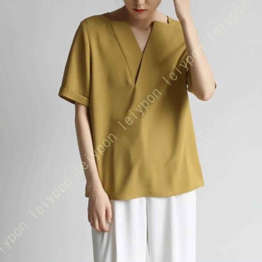 レディース ブラウス 半袖 大きいサイズ ブラウス シャツ Vネック パフスリーブ シフォン オフィス ビジネス 通勤 洗える 夏 OL 夏 体型カバー ゆったり