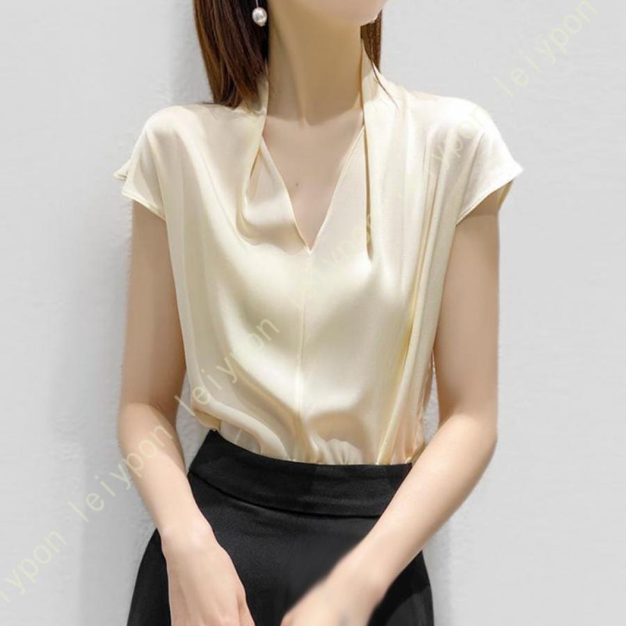 [AYBTO]タック シャツ ブラウス レディース vネック 大きいサイズ ノースリーブ フォーマル vネック シフォン 切り替え 落ち感 シャツ トップス シンプル