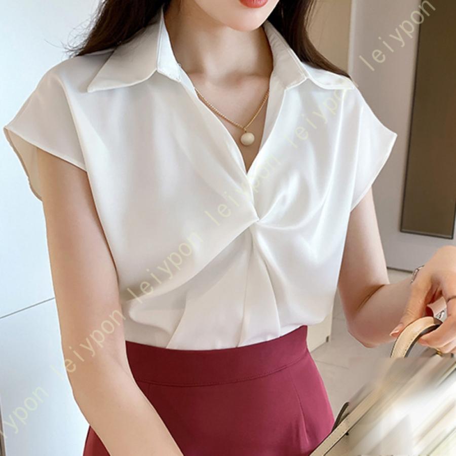 白シャツ ブラウス 半袖レディース 夏 おしゃれ スキッパー とろみ トップス タンクトップ 夏 カジュアル とろみ 制服 事務服 クラシカル トップス ワイシャツ
