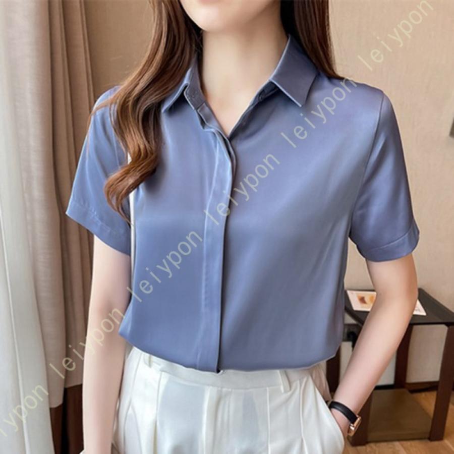 ワイシャツ ブラウス レディース 白 オフィス 襟付 制服 夏 韓国ファッション ホワイトシャツ シャツ トップス シフォン おしゃれ とろみワイシャツ 通勤 通学