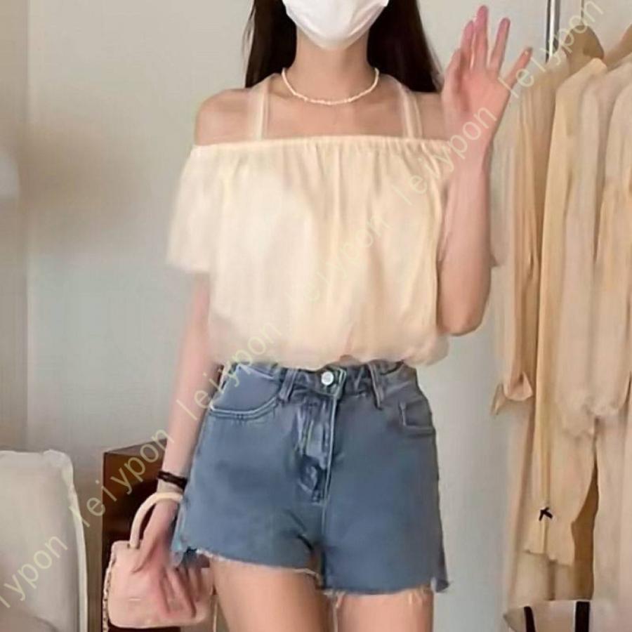 夏 シャツ オフショル レディース ブラウス オフィス シフォン 着痩せ 体型カバー おしゃれ オフショル プルオーバー オフショルダーブラウス シンプル