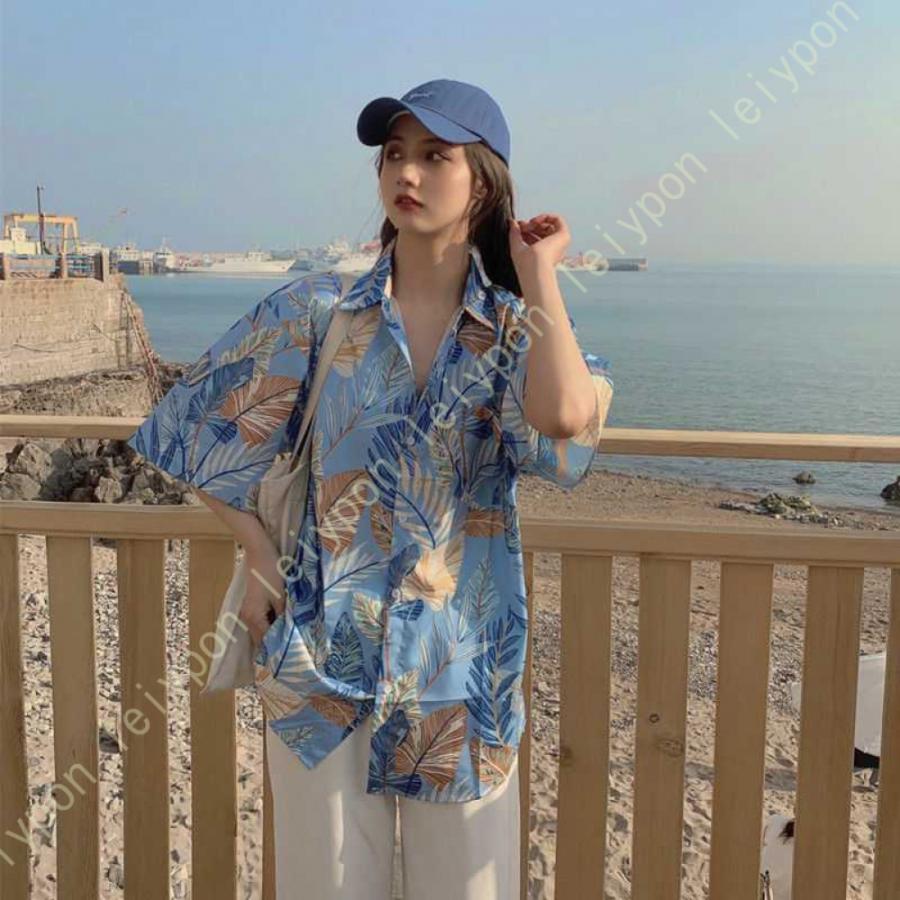 ハワイ風 レディース アロハシャツ ブラウス レディース ゆったり 薄手 ビーチシャツ 旅行 夏 プルオーバー シフォンシャツ 白 開襟シャツ ファッション