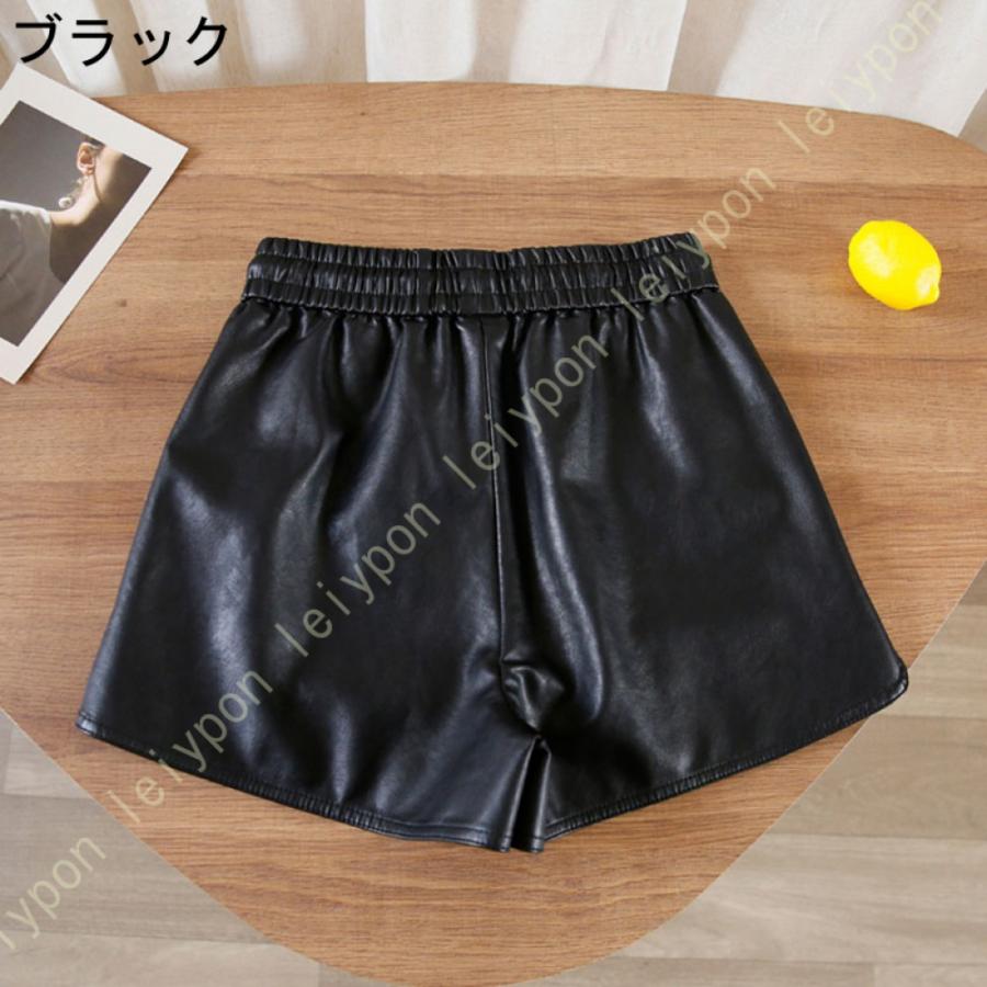 レザーショートパンツ レディース 短パン PU革 ハイウエスト セクシー ポケット付き ウェストゴム ショート丈 膝上 黒 秋冬春服 光沢 柔らか ショーパン |  | 05