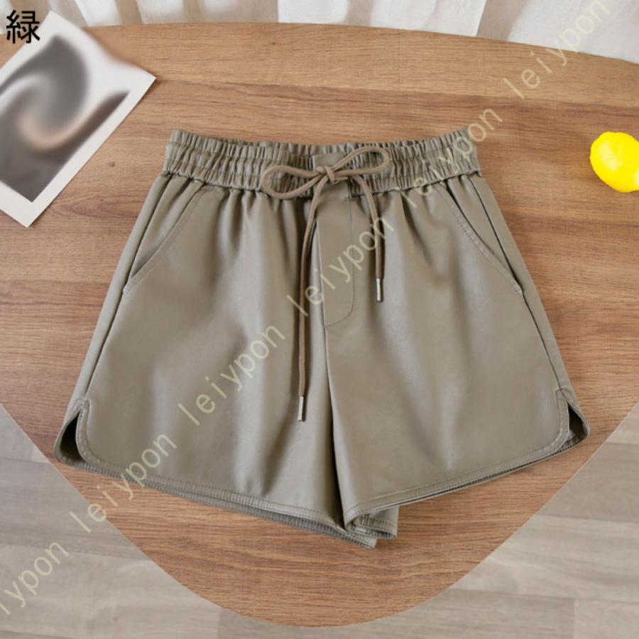 レザーショートパンツ レディース 短パン PU革 ハイウエスト セクシー ポケット付き ウェストゴム ショート丈 膝上 黒 秋冬春服 光沢 柔らか ショーパン |  | 08