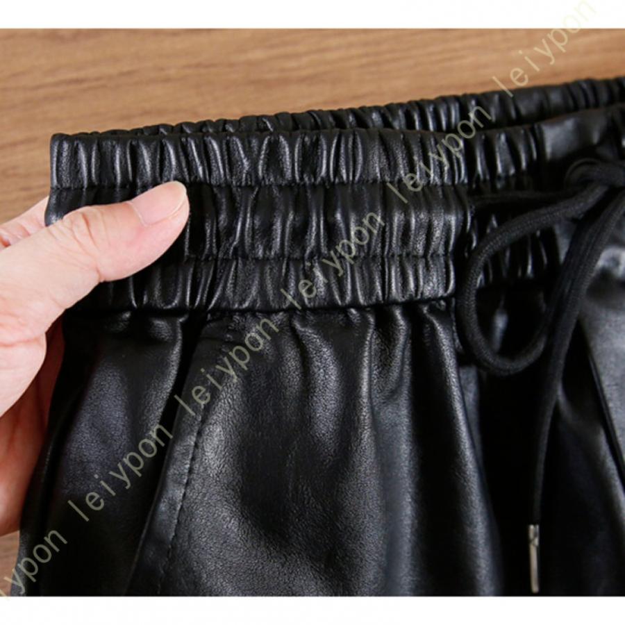 レザーショートパンツ レディース 短パン PU革 ハイウエスト セクシー ポケット付き ウェストゴム ショート丈 膝上 黒 秋冬春服 光沢 柔らか ショーパン |  | 11