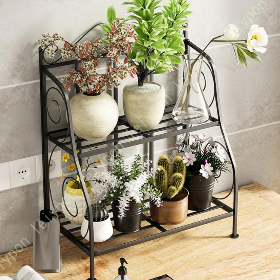 フラワーラック 2段 プランターラック ガーデンラック インテリア 黒
