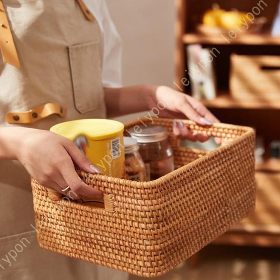 収納バスケット 大容量 ラタン手編み 収納かご お菓子入れ 野菜