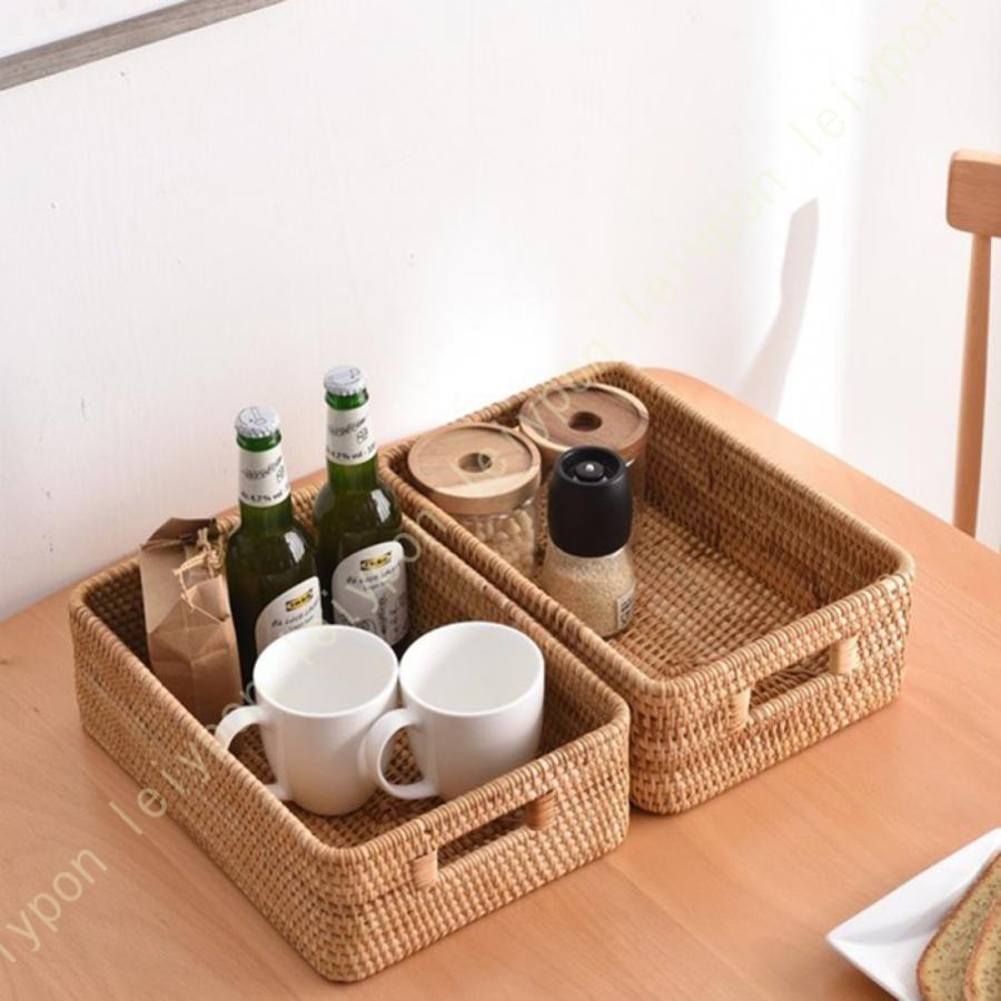 収納バスケット 大容量 ラタン手編み 収納かご お菓子入れ 野菜