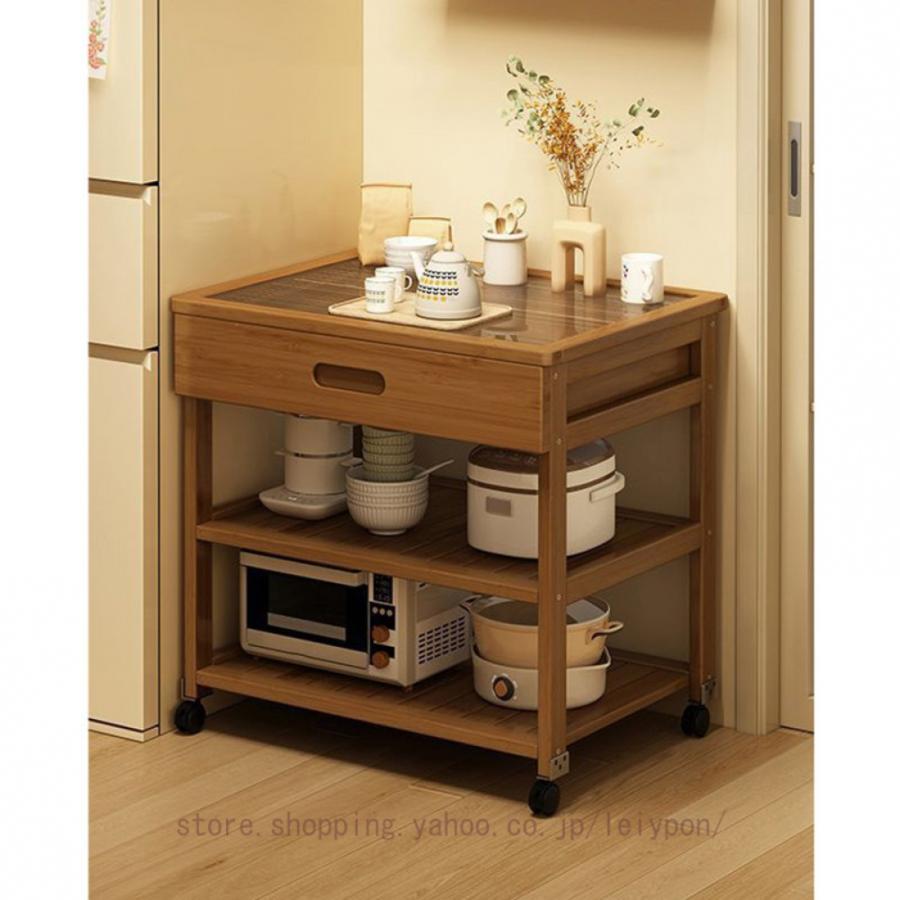 キッチンワゴン キャスター付 木製 引き出し付き 食器棚 電子レンジ台